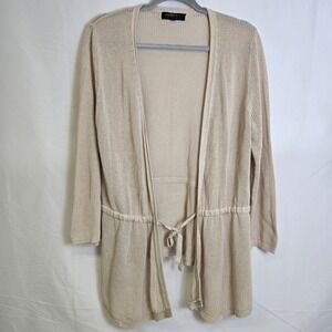 Joseph A. Tie Front Knit Cardigan, Beige, Casual Fall Cottagecore Boho Large